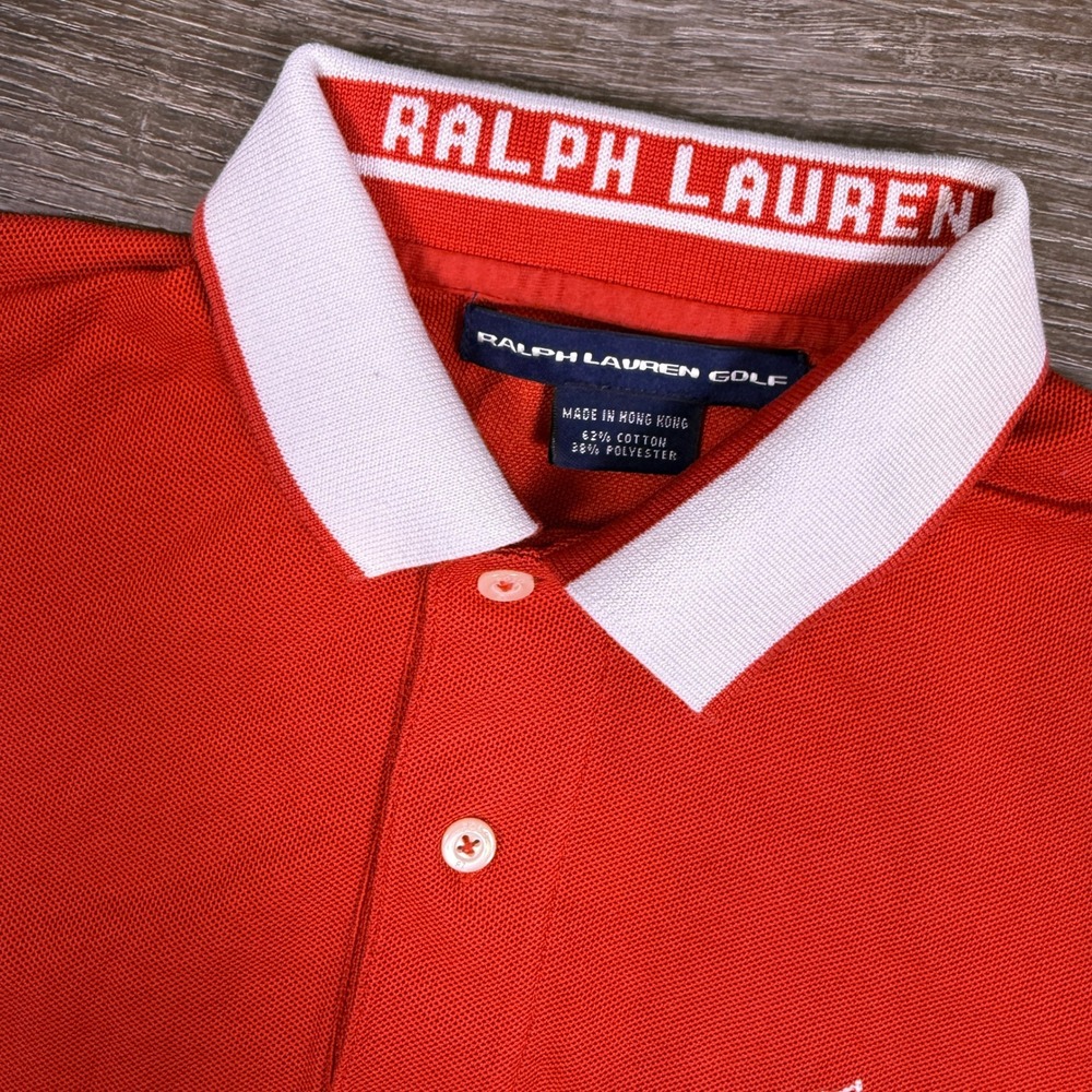 Ralph Lauren Golf Polo Shirt Women S Red Spell Out Collar Short Sleeve Pique